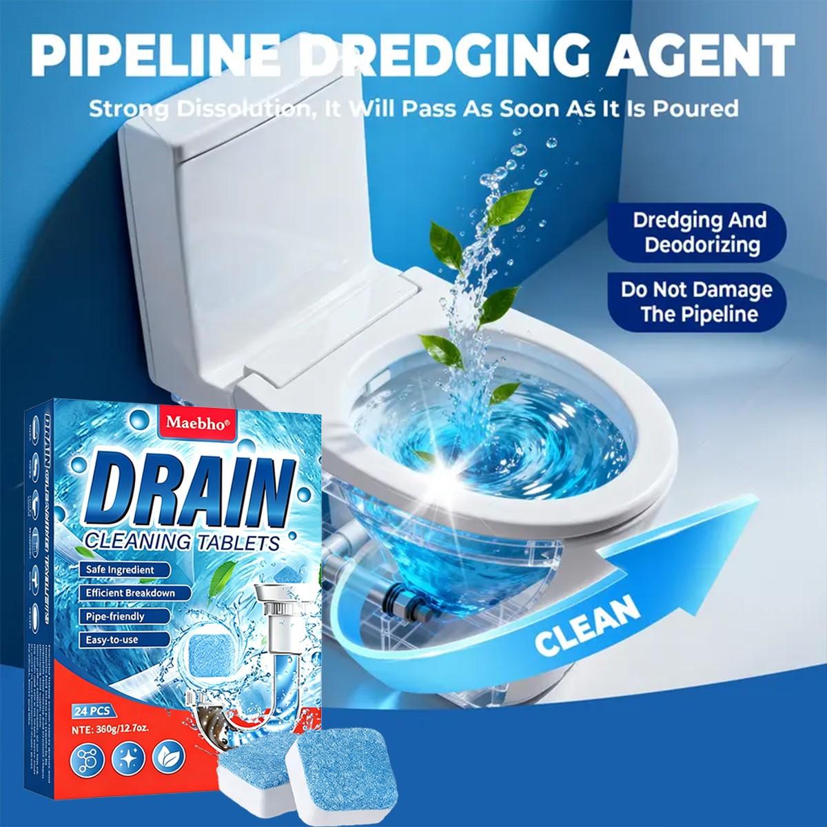 Extra strong drain cleaning tablets. Quickly unclog pipes, sinks, bathrooms, and kitchens. Powerful enzyme formula kills 99% of bacteria. Eliminate odors. 24-pack