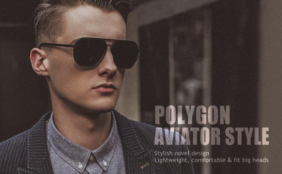 SUNGAIT Retro Polygon Aviator Sunglasses for Men Women Polarized Trendy Square Sun Glasses Stylish Pilot Shades UV400 Protection for Beach Travel School
