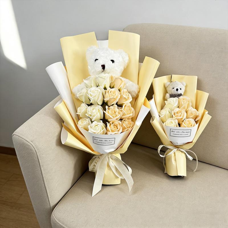 Boutique Rose Gift Box, 1 Set Artificial Rose Soap Flower Bear Cartoon Doll Bouquet Gift Box, Romantic Eternal Rose Bouquet, Deluxe Gift Box Set, Simulated Rose Desktop Bedroom, Unique Creative Gift for Birthday，christmas Gifts, Christmas Bouquets