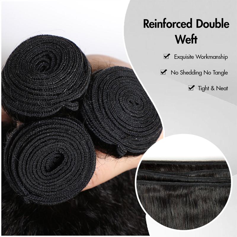 BELE HAIR 12A Grade Kinky Straight Human Hair Bundles 100% Unprocessed Brazilian Virgin  Hair Yaki Straight Bundles Yaki Hair Human Extension Deal Natural Black Color