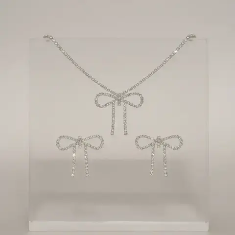 Women's Elegant Rhinestone Bowknot Design Necklace & Dangle Earrings, Necklace And Earring Set, Exquisite Trendy Jewelry Set, Fashionable Accessories for Party & Daily Clothing Decor