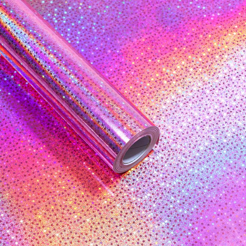Gradient Holographic Star Glitter Paper, 16.93x118.11 Inches, Shiny Craft Decorative Paper, Ideal for Art, Holiday Gift Wrapping, Waterproof