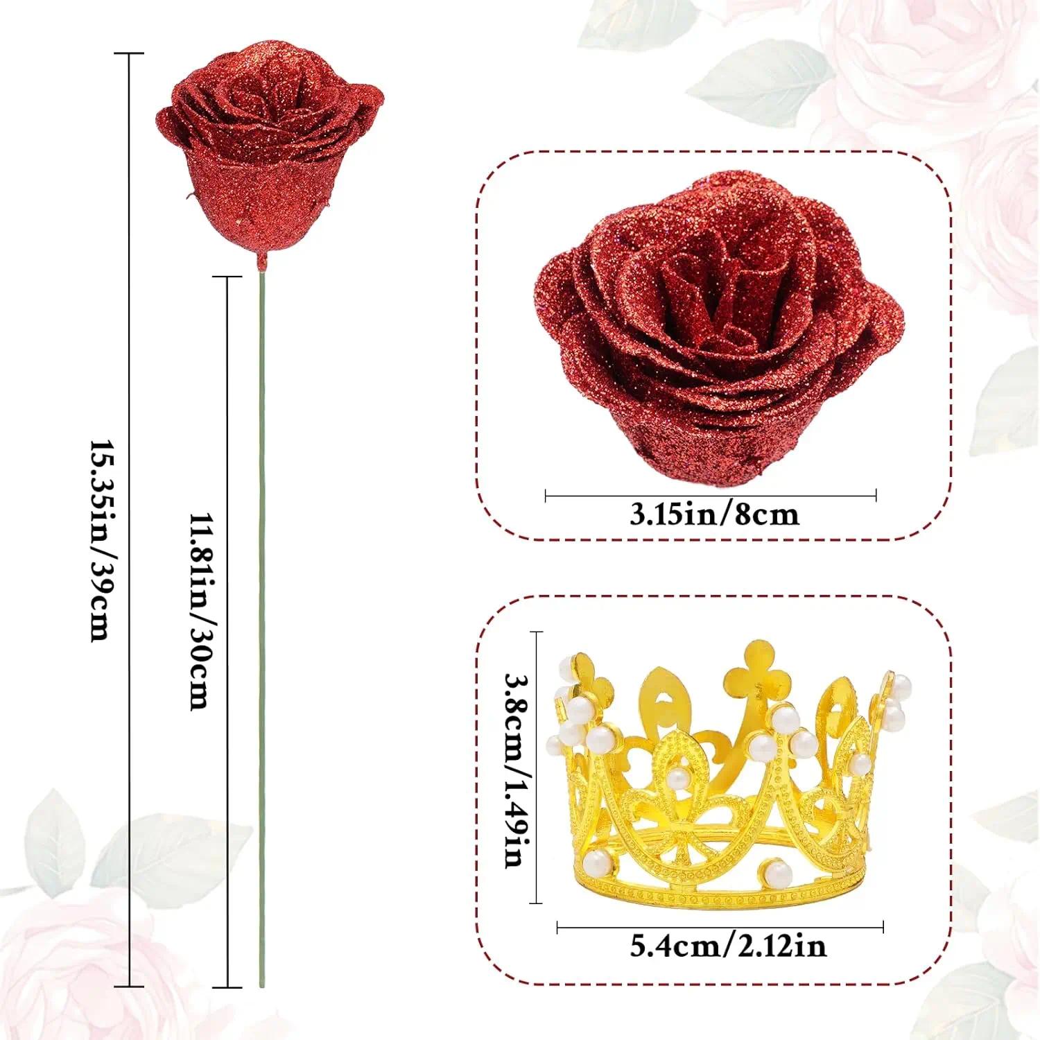 24/36 DIY Sparkling Rose Bundle Set with 3D Butterfly Crown and Ribbon, Suitable for Girlfriend, Wife, Mom, Friend, Female Gift, Perfect for Valentine's Day, Birthday, Engagement, Wedding Anniversary, Graduation