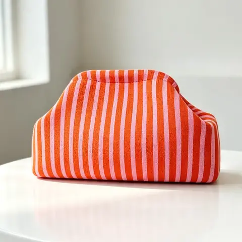 Women's Striped Knit Handbag, Large Capacity Makeup Bag, Foldable Cosmetic Bag, Cosmetic Travel Bags, Elegant Style, Suitable for Daily Use, Travel, Shopping, Parties