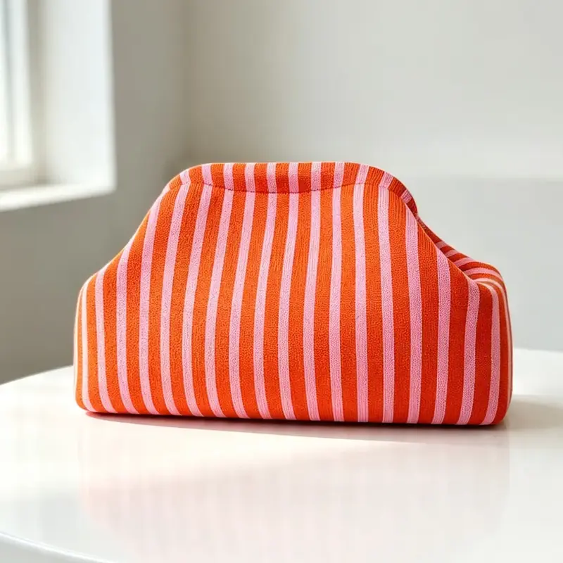 Women's Striped Knit Handbag, Large Capacity Makeup Bag, Foldable Cosmetic Bag, Cosmetic Travel Bags, Elegant Style, Suitable for Daily Use, Travel, Shopping, Parties