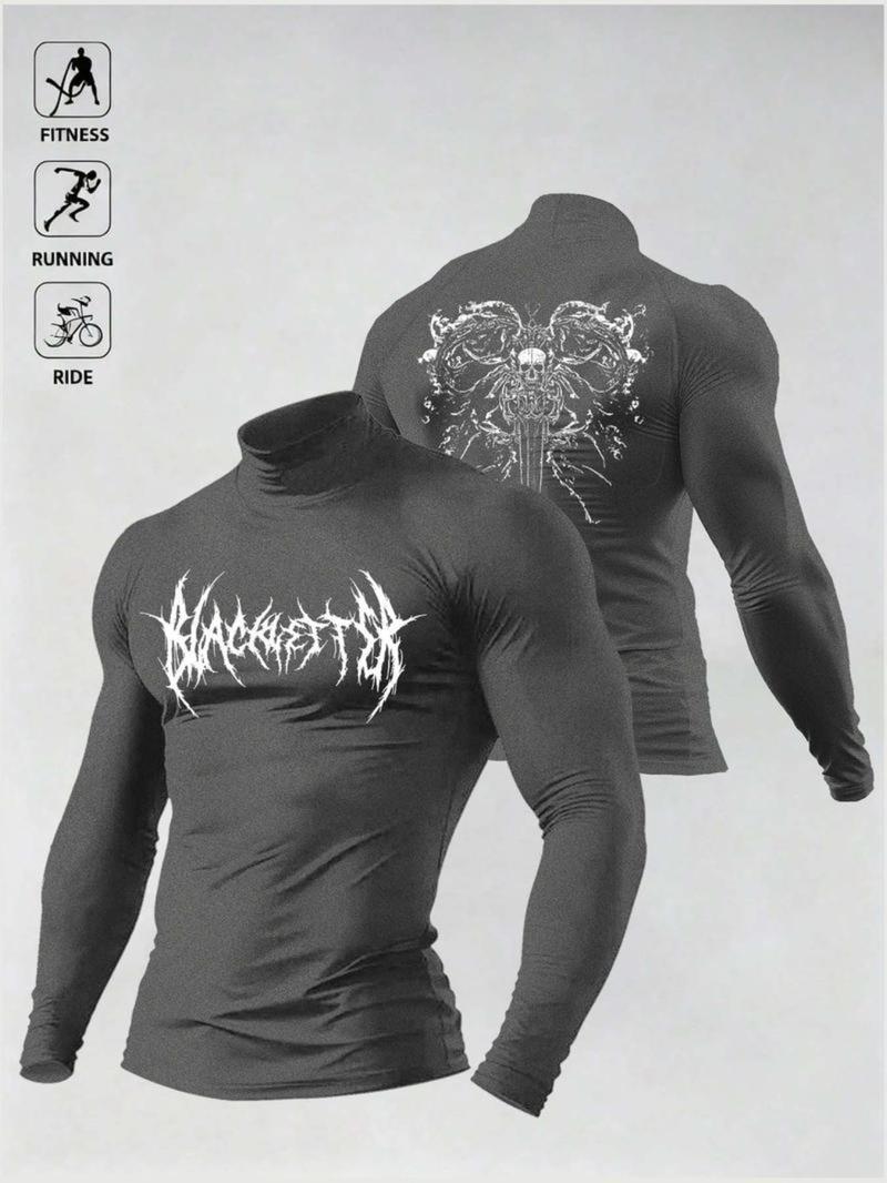 Men's High Elastic Performance Top, Gym Workout Shirt, Gothic Print, Moisture-Wicking Fabric, Ideal for Powerlifting, Daily Sports, Casual Wear Men's High Elastic Performance Top, Gym Workout Shirt, Gothic Print, Moisture-Wicking Fabric, Ideal for Powerlifting, Daily Sports, Casual Wear