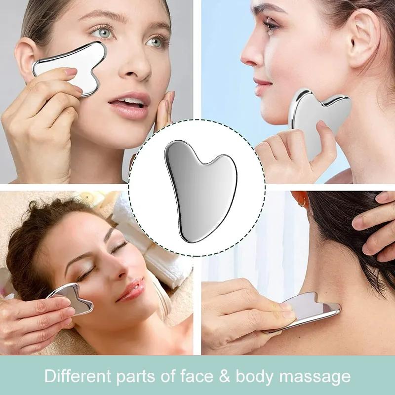 Stainless Steel Gua Sha Scraper Set, Metal Eye Massager Stick, Facial Sculpting Skincare Tool, Women Gift, Includes Storage Bag, Skin Care Tools