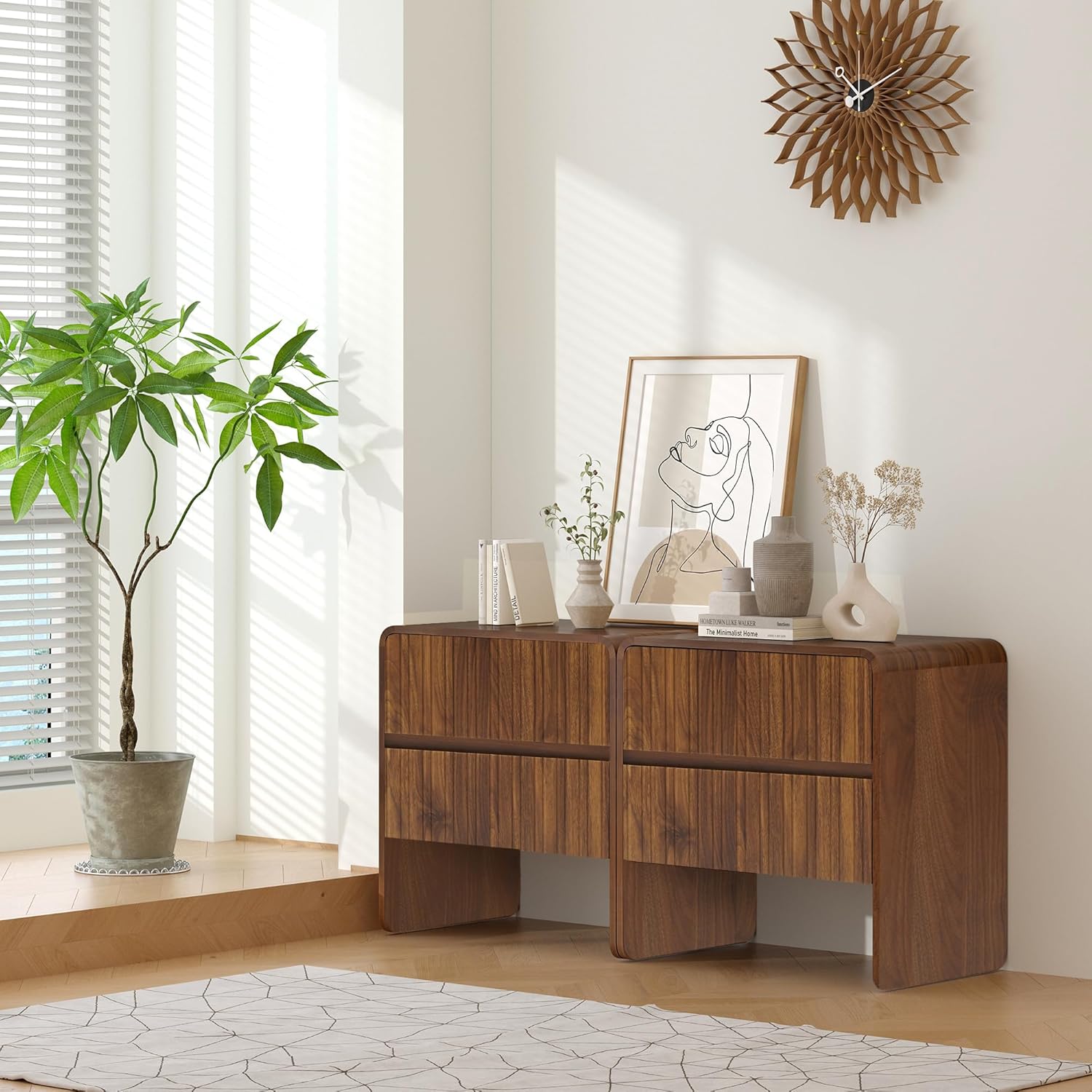 Giratree Mid Century Modern 2-Drawer Dresser, Small Nightstand, Curved Wood Side Table, Bedroom, Living Room, Hallway, Entryway Giratree Mid Century Modern 2-Drawer Dresser, Small Nightstand, Curved Wood Side Table, Bedroom, Living Room, Hallway, Entryway