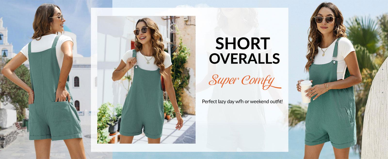 Molitree Women's  Cotton Linen Overalls Shorts Summer Lightweight Casual Short Jumpsuits Rompers Cute Minimalist Sleeveless Womenswear Blue