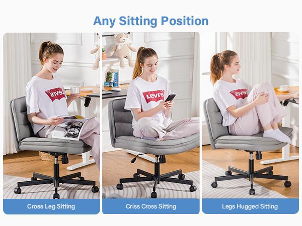 COMHOMA Criss Cross Chair Plus Size With Wheels, Office Chair Sit Cross-legged Armless Swivel Home Modern Home Office Desk Chair