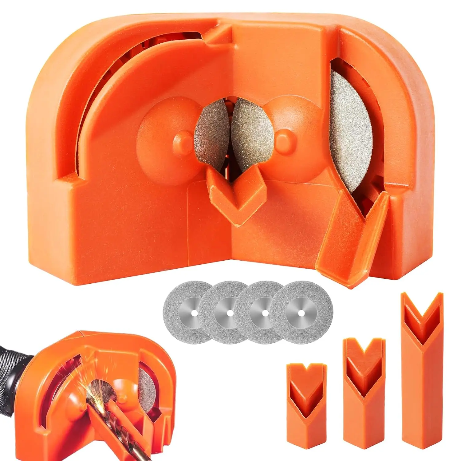 Drill Bit Sharpener for All Bits, Multipurpose Drill Bit Grinding Sharpener with 4 Grinding Wheels, Drill Machine Blade Sharpening Tool for Carbide, Masonry, High-Speed Steel, Cobalt and Tin-Coated