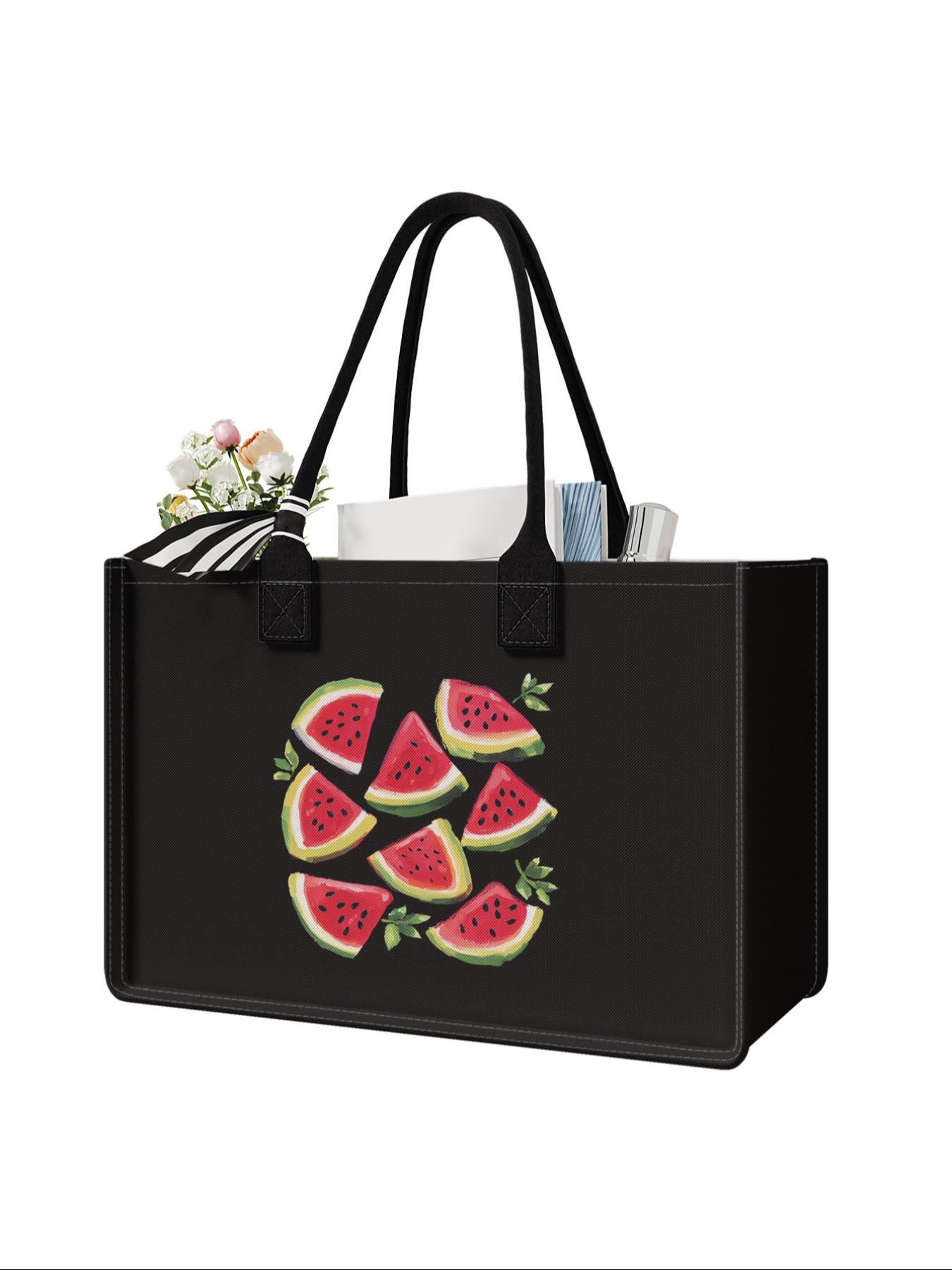Large Capacity Watermelon Pattern Storage Bag, Fashionable Shopping Bag, Durable Handle, Space Saving Multi-Purpose, Ideal for School, Travel, Shopping