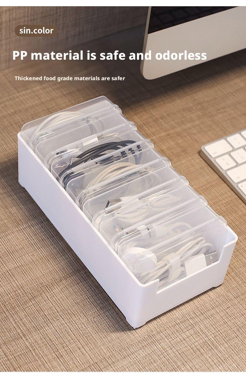 Data Cable Organizer Box for Desktop, Charging Accessories Storage Drawer, Clear Storage Box, Divided Compartments, Modern Home Room Shape and Space Saver, Multifunctional Organizer