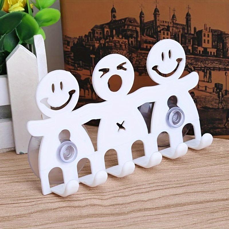 Smiley Face Wall-Mounted Toothbrush Holder with Suction Cups - 5 Position Toothbrush Storage Rack - Portable Bathroom Accessories