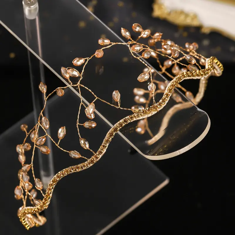 Multicolor Artificial Crystal Leaf Accents Crown Headband Forest Style Forest Theme Bridal Accessory, Bridal Headwear, Unique Artistic Design Tiara for All Seasons, Hairband