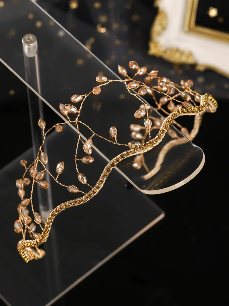 Multicolor Artificial Crystal Leaf Accents Crown Headband Forest Style Forest Theme Bridal Accessory, Bridal Headwear, Unique Artistic Design Tiara for All Seasons, Hairband