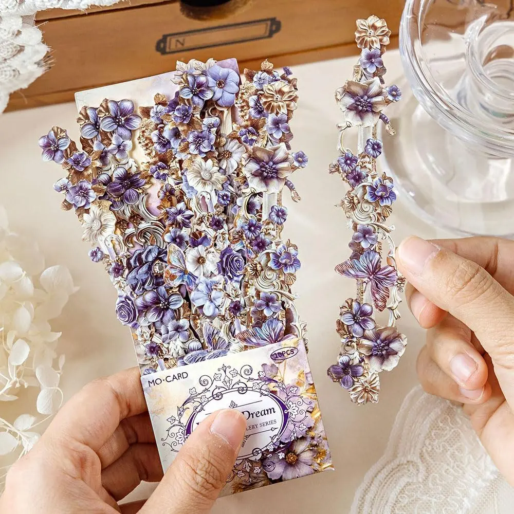 60 count   Scrapbook Kit Embossed Flower Stickers for Scrapbooking Journaling Scrapbook Stickers Aesthetic Long Strip Floral Sticker Pack Junk Journal Supplies Self-adhesive Decoupage Paper