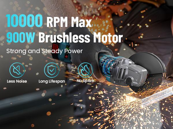 【SEESII】 Cordless Angle Grinder Kit with 2x4.0Ah Batteries, 10000RPM Brushless Electric Metal Grinder w/ 4-1/2" Cutting Wheel, Flap Wheel, and Wool Carving Wheel for Precision Cutting & Grinding