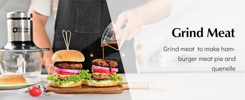Kitchen in the box Food Processors 400W Small Electric Meat Grinder & Food Chopper with 2 Bowls & 2 Bi-Level Blades for Meat, Fish, Vegetable & Baby Food