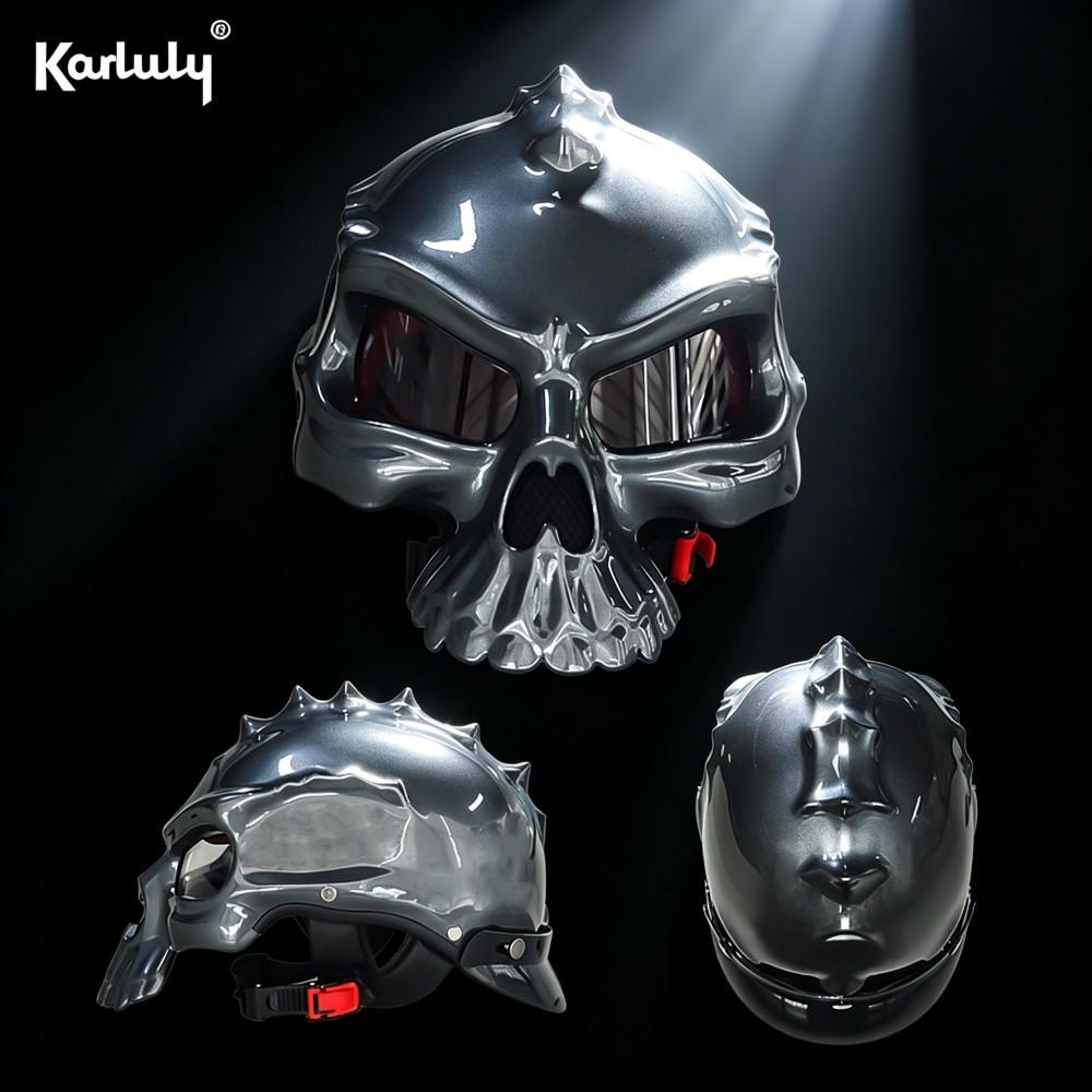 Skull Design Electric Bike Helmet, Dot Certified, Stylish Half Helm, Open Face Motorcycle Helmet, All-Season, Unisex Motorcycle Riding Safety Hat, Half Helmets