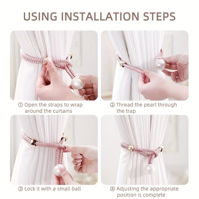Elegant Faux Pearl Decor Curtain Tieback, 2 Counts Adjustable Rope Holdback, Chic Curtain Accessories for Home Decor, Interior Decoration Accessories