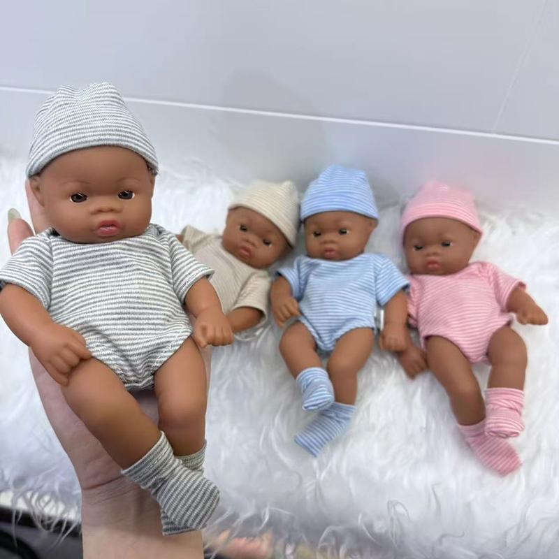 Mini American Aferican Baby Doll Halloween Decorations -19cm Dark Skin Brown-Skin MINI Baby Doll Toys ,Cheap Price with High Quality Kids Toys, Super Cute Small Baby Doll for Kids,Best Christmas Birthday Halloween Gift,Party Accessories