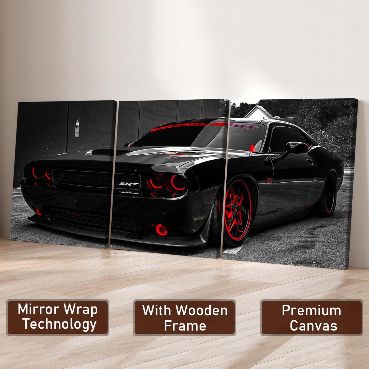 3-Piece Wood Framed Canvas Art Set, Modern Racing Car Decorative Wall Posters, High-Definition Waterproof Home Decoration