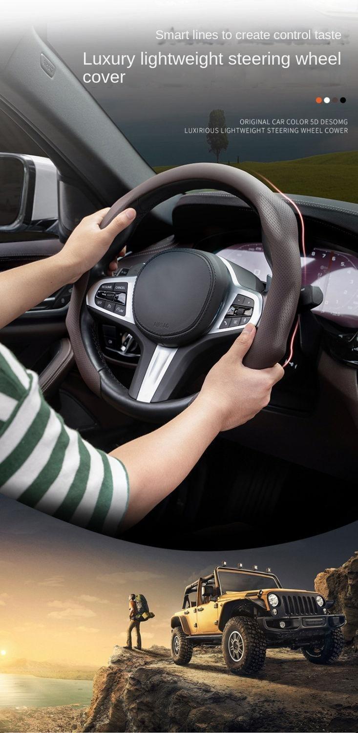 New Car Models Napa Nappa Leather Steering Wheel Cover - Quick Turn, Non-Slip, Breathable, Ultra-Thin, Suitable for Four Seasons