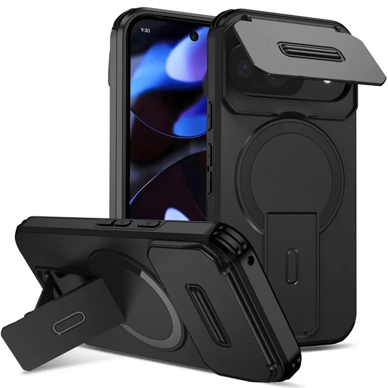 Lens Protect Magnetic Kickstand Phone Case For Google Pixel 10 10Pro 9 Pro 9Pro XL 9A 8a Wireless Charging Shockproof Back Cover