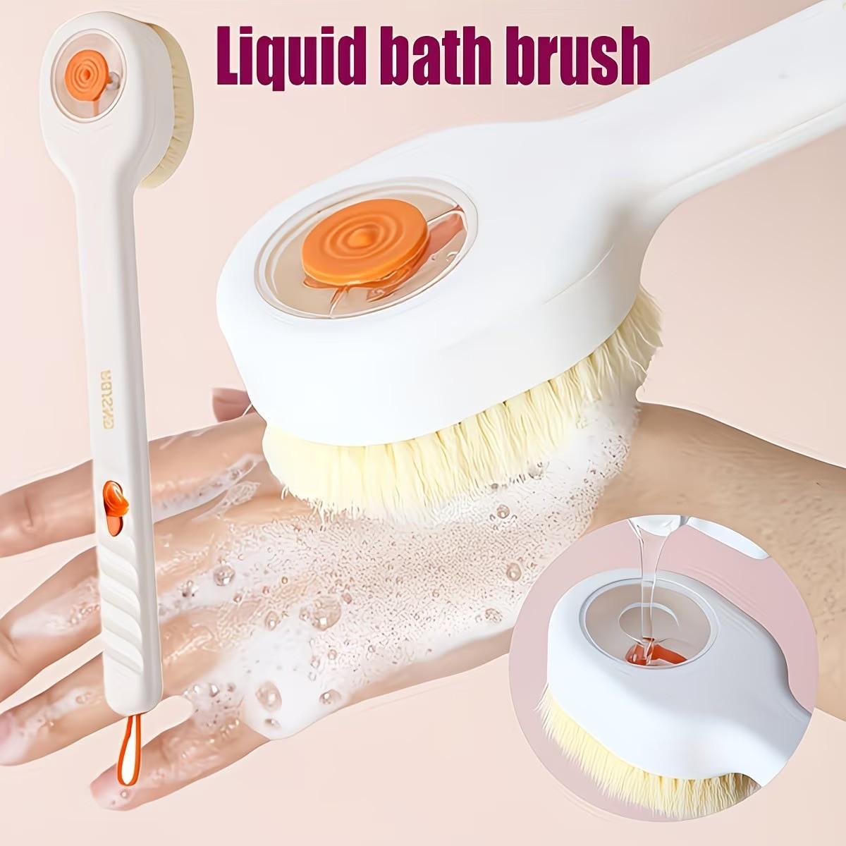 Liquid-Filled Long Handle Bath Brush With Soft Bristles, Body Wash Dispenser Back Scrubber, Multi-Purpose Shower Exfoliating Tool For Full Body Cleaning & Dead Skin Removal, Bathroom Supplies, Bathroom Essentials
