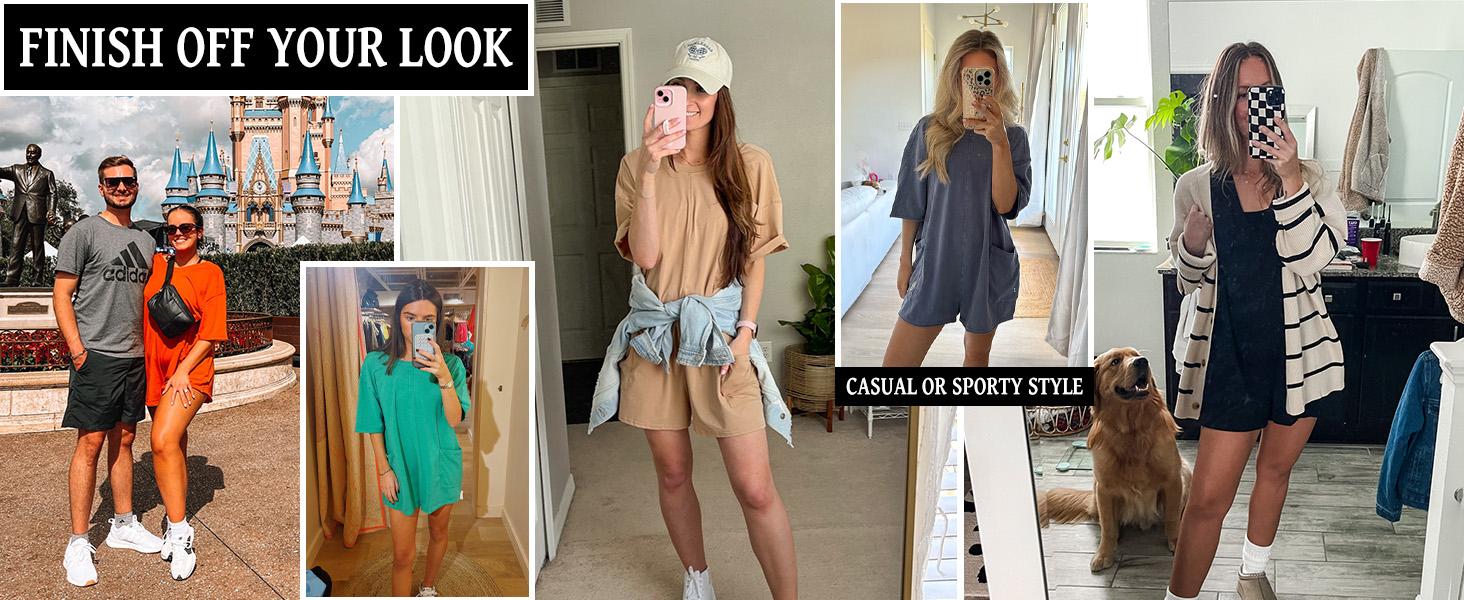 SCUSTY Womens Oversized Rompers Back V Neck Jumpsuits Casual Athletic Workout Tee Onesie Activewear