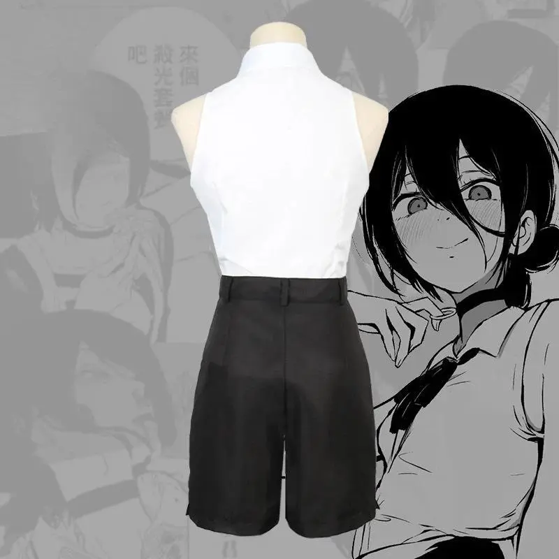 Anime Chainsaw Man Reze Cosplay Chainsaw Woman Cosplay Costume Shirt Outfits Tie Short Neck Reze Wig Shoes Halloween Clothing