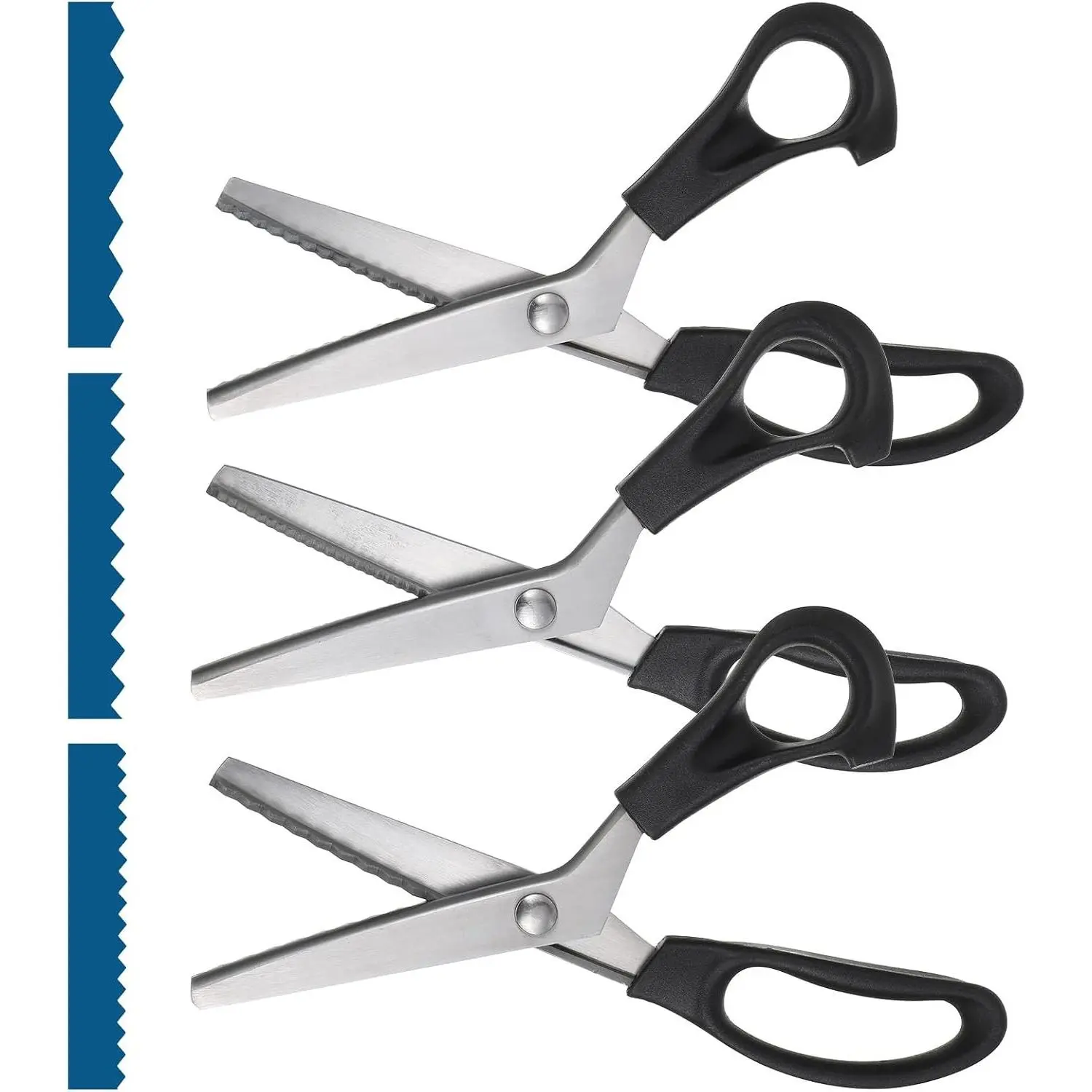 3 Sizes Pinking Shears Set — 3 mm, 5 mm, 7 mm Zigzag Scissors, Handheld Serrated Edge Scissors or Crafting, Paper Cutting, Leather Materia