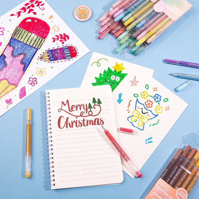 Glitter Gel Pens, Glitter Markers, 72 Pack Colored Pens for Black Paper & White Paper, 1.0mm Point Pens, Large Capacity Ink Pens for Coloring, Writing, Drawing, Journaling, Note Taking, School, Office, Home