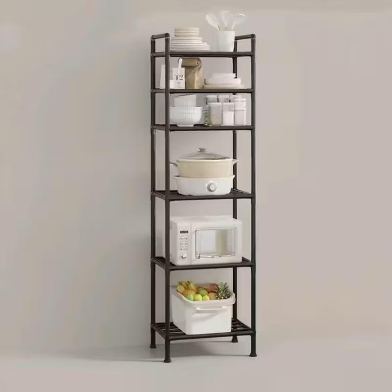 Metal Storage Rack, Multi-Layer Floor Standing Organizer, Space Saving Vertical Shelf for Kitchen Bathroom Microwave