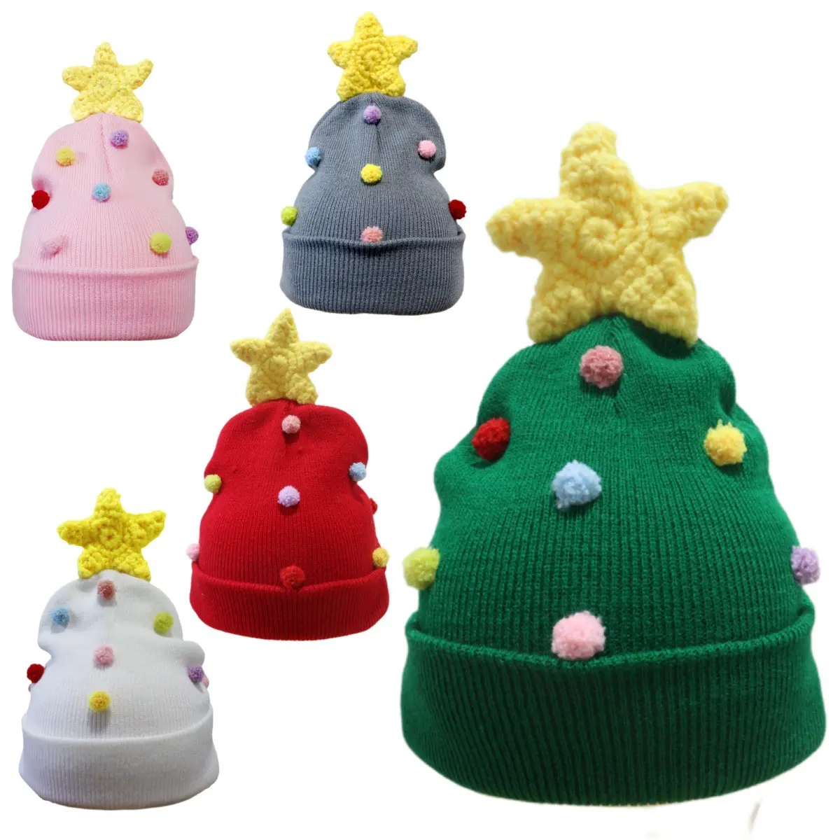 Star Christmas Tree Hat Cute Autumn and Winter Warm Flip Hat Knitted Wool Hat Colored Ball Holiday Dress