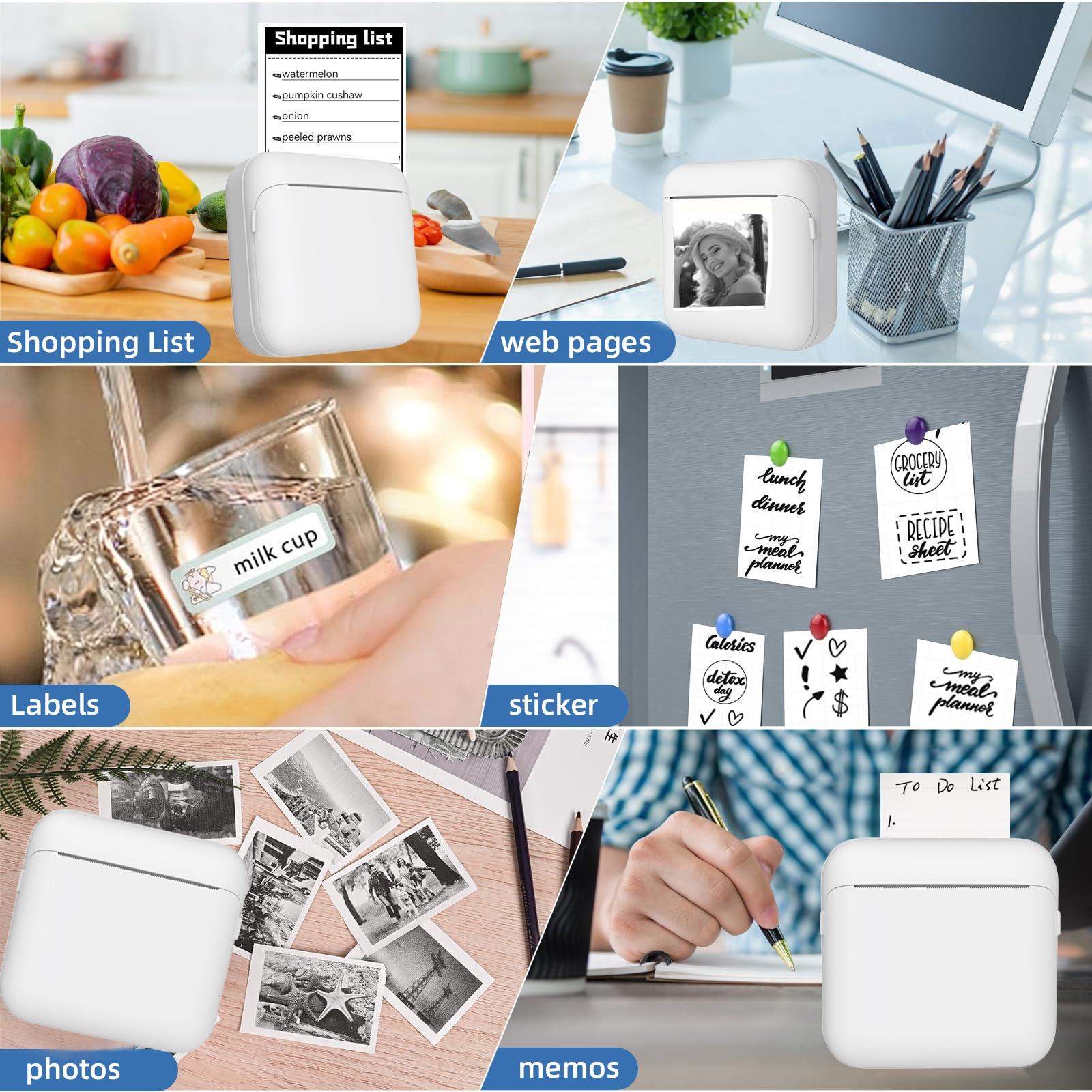 Portable Wireless Mini Printer, Thermal Printing Machine for Notes Journals Work Receipts Crafts, Lithium Batteries Included