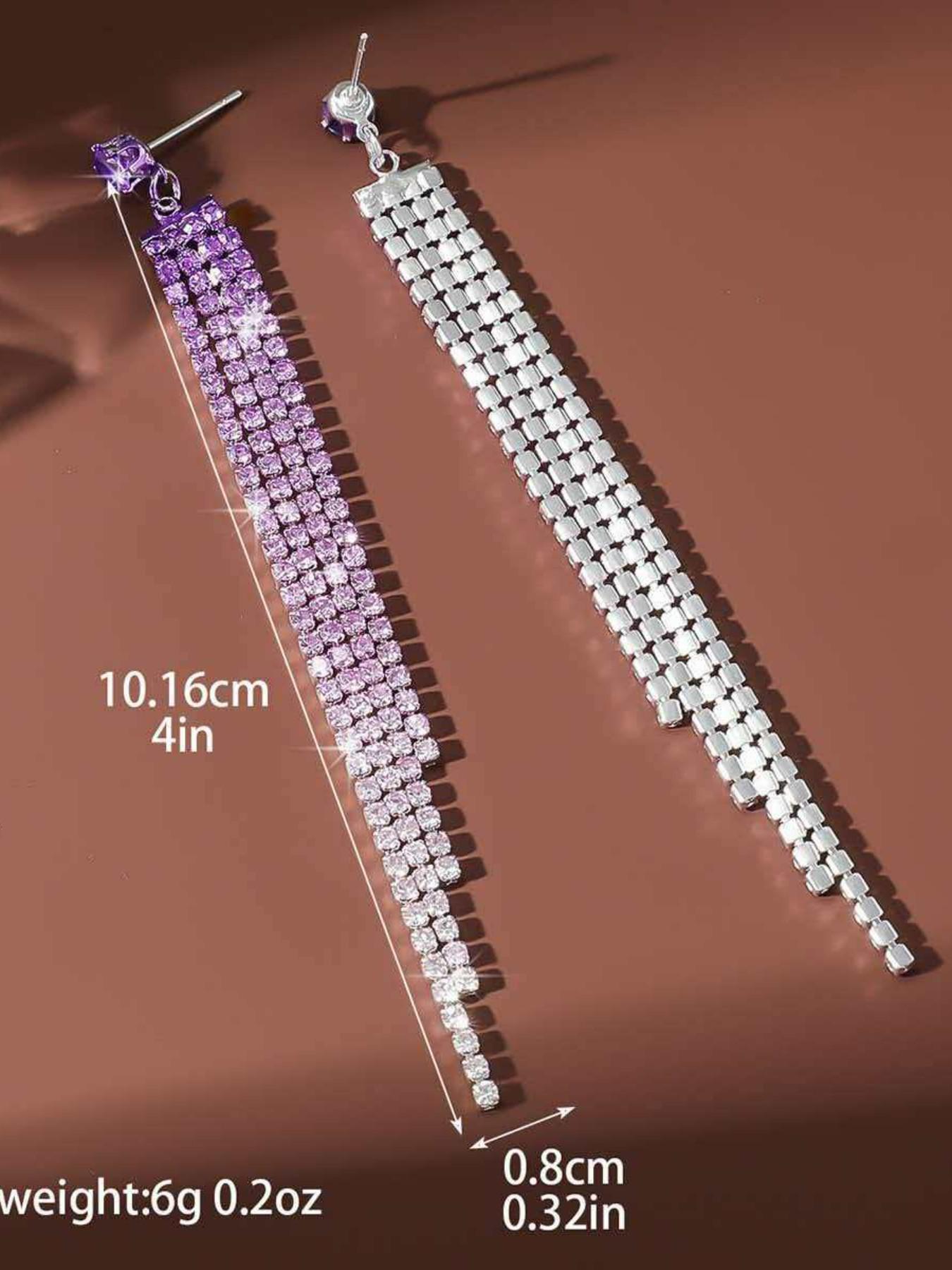 Luxury Long Tassel Rhinestone Earrings for Women, Gradient Crystal Fringe Drop Earrings, Sparkling Dangle Earrings, Party Prom Wedding Accessories