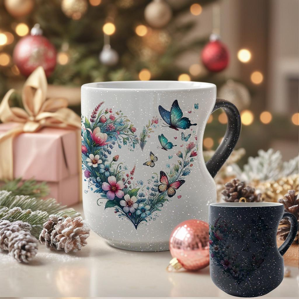 Heat Sensitive Ceramic Cup - Charming Color Changing Love Handle Cup (11 oz/330 ml) | Ideal Holiday Gift for Friends, Perfect for Christmas and Thanksgiving