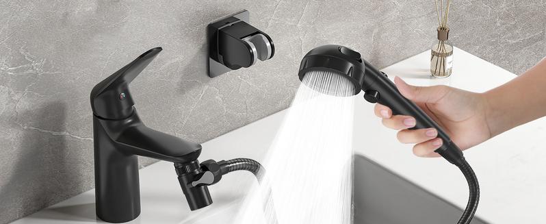 Sink Hose Attachment for Faucet with 5 Adapters, Tub Faucet Sprayer Attachment, 3 Spray Modes Shower Head with ON/OFF Button, Filtered Shower Sprayer Attachment for Tub Faucet