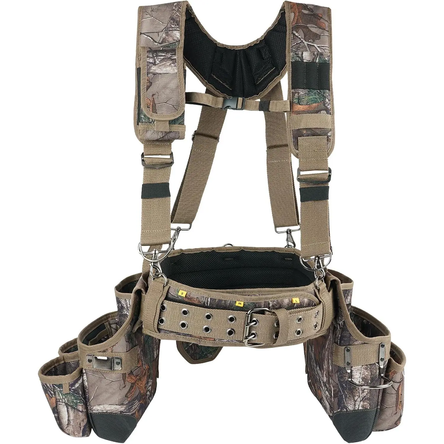 Camo Tool Belt with Suspenders Camouflage Tool Bag Supenders Framers Comb Apron Tool Belt Construction Tool Suspenders Duty Carpenter Suspension Rig for Electrician