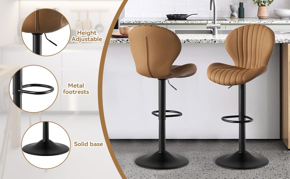 Bar Stools Set of 2 Modern Swivel Bar Chairs, Barstools Counter Height with High Backrest, Easy 3-5 Minute Assembly for Bar, Kitchen, Dining Room Beige