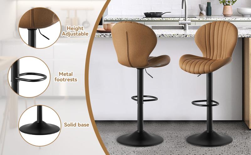 Bar Stools Set of 2 Modern Swivel Bar Chairs, Barstools Counter Height with High Backrest, Easy 3-5 Minute Assembly for Bar, Kitchen, Dining Room Beige