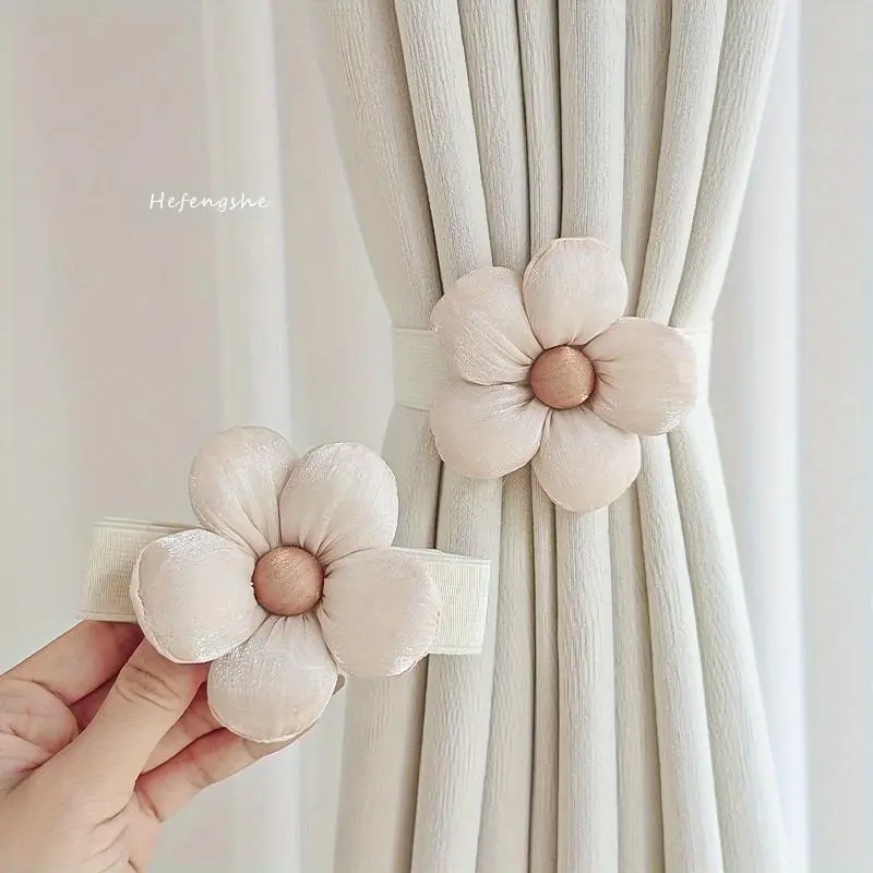 2pcs Durable Fabric 3D Flower Curtain Tassels, Cute Design Curtain Tiebacks, Floral Decor for Bedroom, Living Room