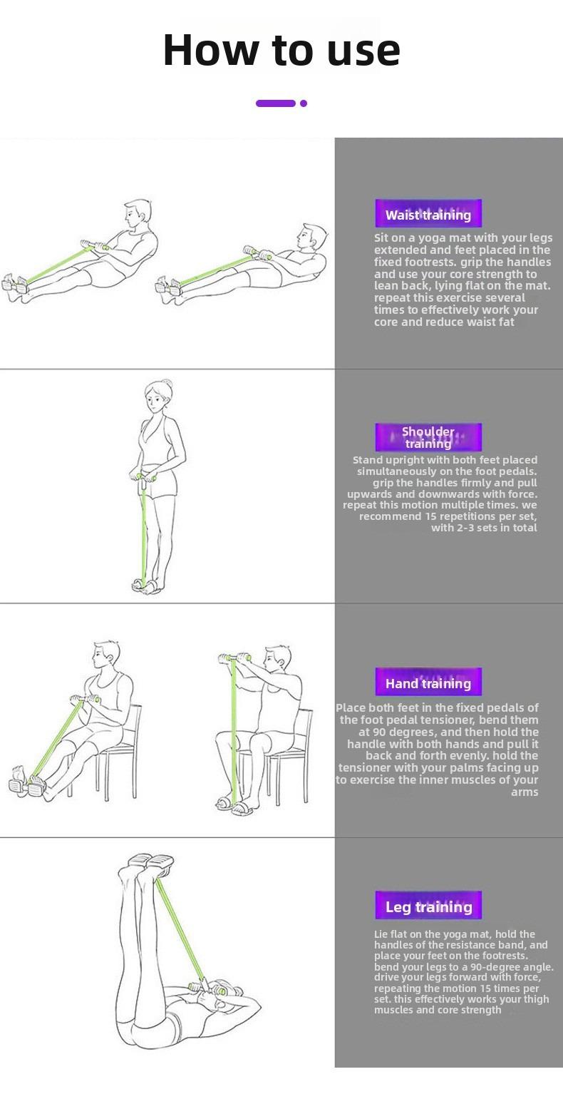 Home Fitness Equipment: 4-Tube Resistance Bands Yoga Pedal Puller, Stretching and Exercise Tool, Leg Muscle Strengthening Device