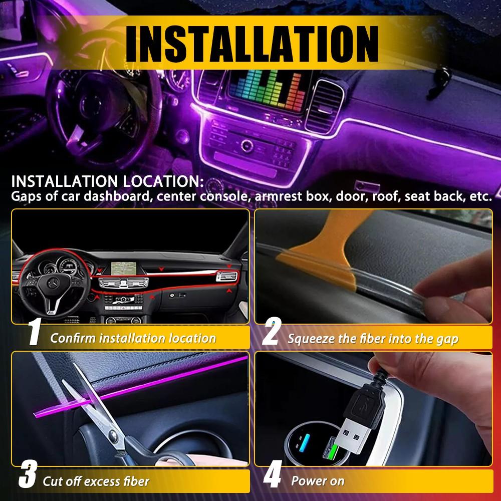 LED Neon Light Trim Glow Optic Fiber Strip Car Interior Ambient Lighting-Kit-APP LED Neon Light Trim Glow Optic Fiber Strip Car Interior Ambient Lighting-Kit-APP