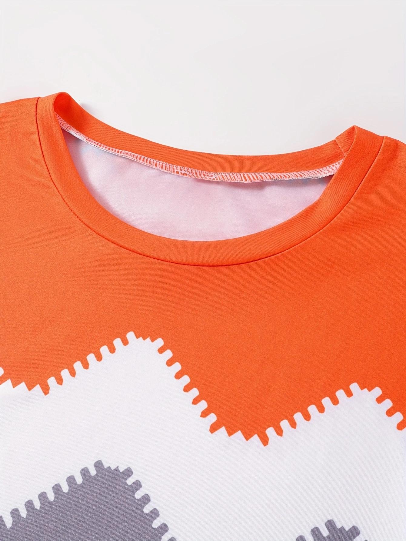 Women's Striped Patchwork Casual Two-Piece Set, Spring & Fall Fitted Round Neck Short Sleeve Top and Long Pants, Womenswear