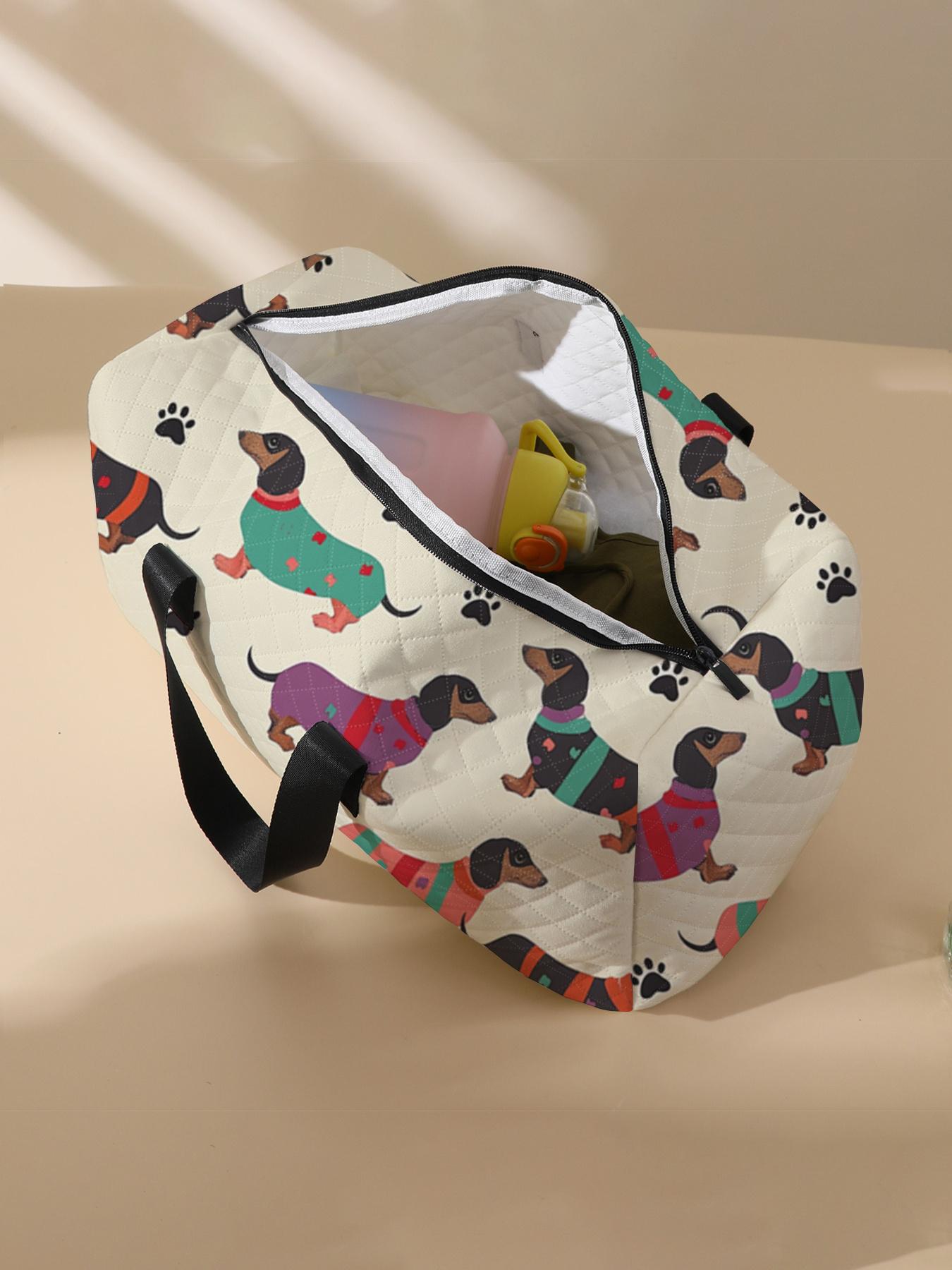Cute  Quilted Dog Pattern Duffle Bag, Large Capacity Travel Bag, Portable Overnight Bag with Shoe Storage, Fashionable Travel Bag for Women & Men, Travel Duffel Bag