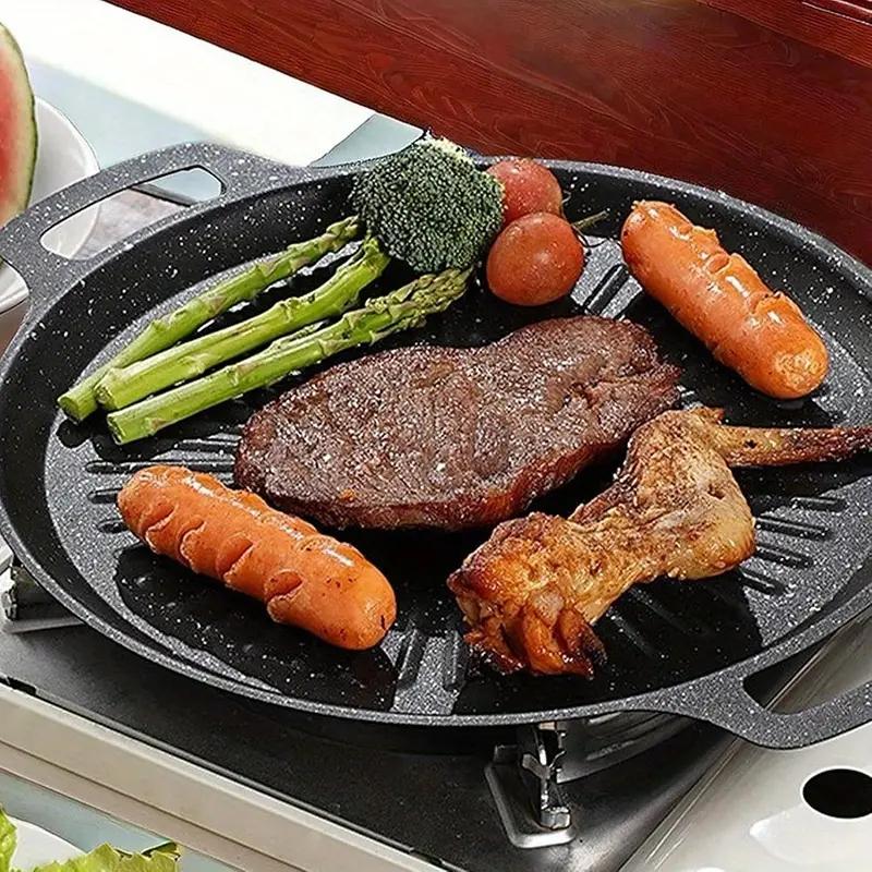 34cm Rice Stone Grill Plate, Sun Plate, Korean BBQ Plate, Suitable for Gas Stoves & Induction Cookers, Non-Stick, Outdoor Barbecue Essential Tool