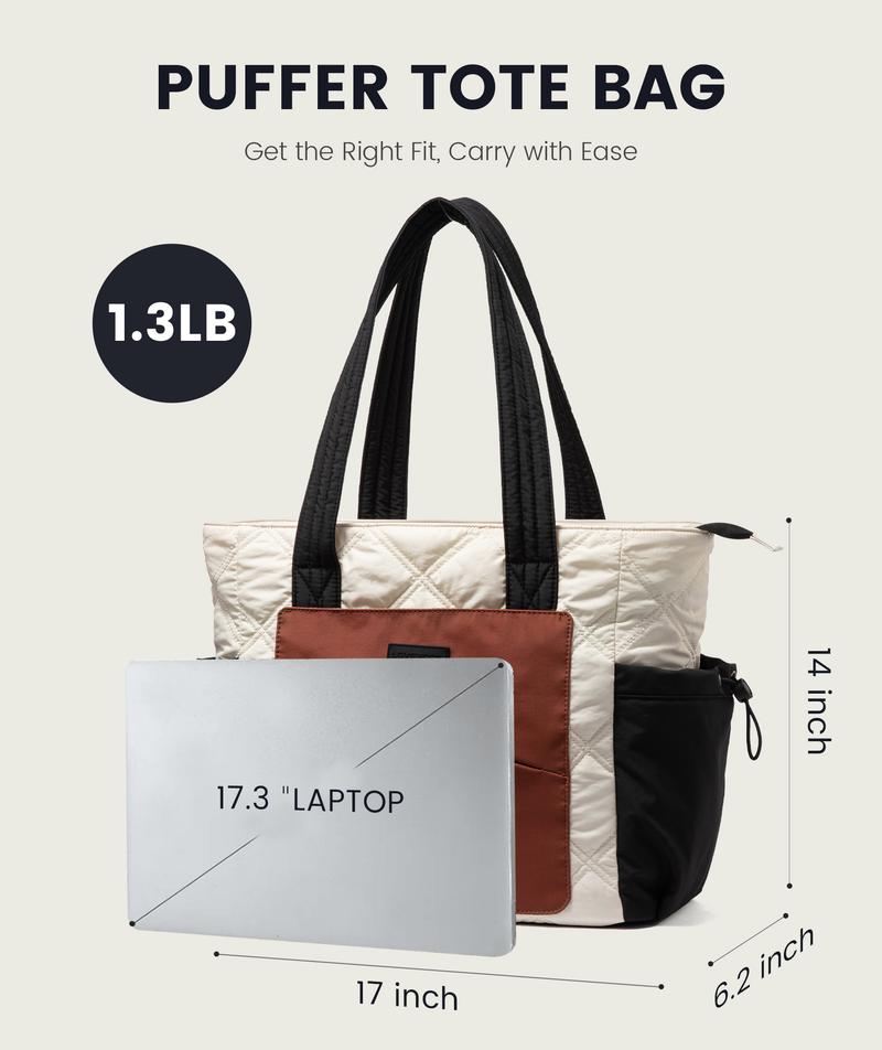 【Valentine's Day Gift】LOVEVOOK Laptop Tote Bag for Women, Large Quilted Puffer Tote bag with Four Cup Holders, Work and Travel Shoulder Bag, Lightweight Puffy bag, Nurse Handbag TikTokShopJumpstartSale